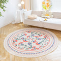 Axyaa Round Boho Cotton Linen Rug with Tassel Detail
