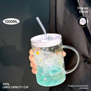 Axyaa 1000ML Glass Measuring Cup with Lid, Handle & Scale - Clear, Multifunction, Home Kitchen Mug