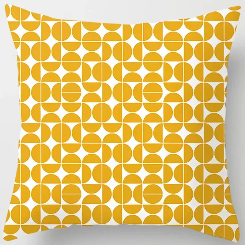 Yellow Floral Leaves Pattern Cushion Cover for Modern Living Room by Axyaa