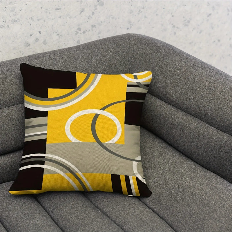 Abstract Geometric Printing Pillowcase in Yellow, Black, White, Gray for Axyaa Pillows