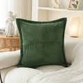 Axyaa Soft Corduroy Striped Border Throw Pillow Covers 18x18 Inch