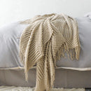 Axyaa Boho Knit Throw Blanket with Tassels | Woven Textured Plaid Chunky Vintage Style