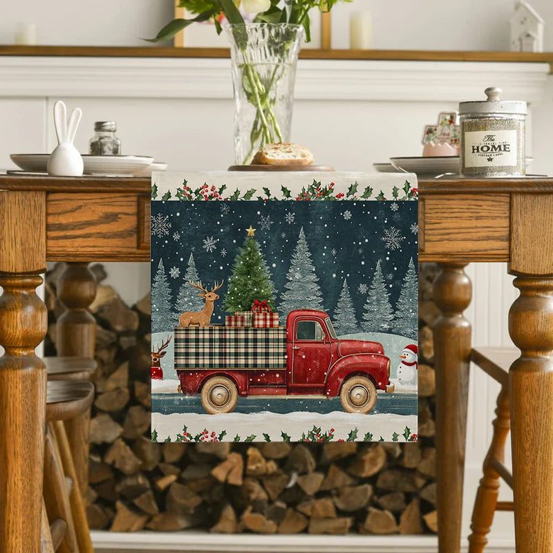 Axyaa Christmas Table Runner Farmhouse Kitchen Decor Dining Holiday Party
