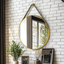 Axyaa Round Hanging Mirror with Leather Strap, Aluminum Frame - 24”, 28”, 32”
