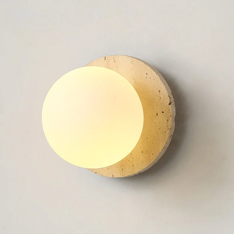 Axyaa White Glass Wall Lights with Yellow Stone Art - Pull Chain Switch, LED, Wabi Sabi Style