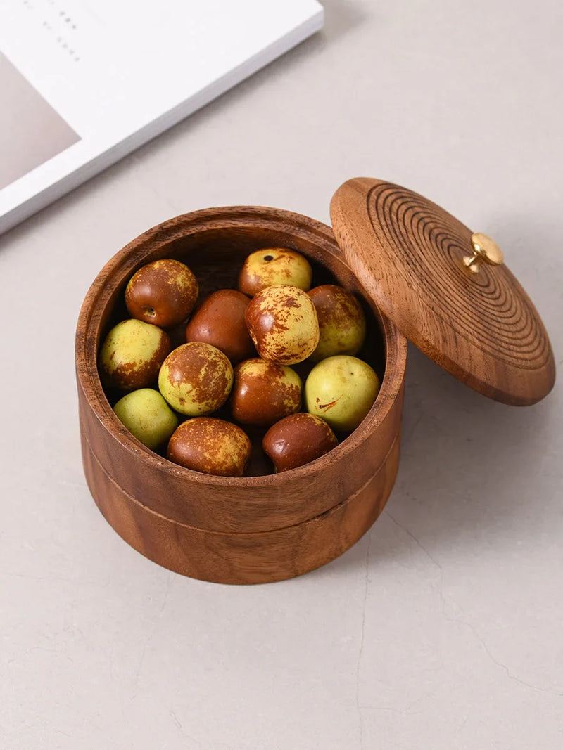 Axya Acacia Wood Double Fruit Tray: Solid Melon Seed & Dried Fruit Storage Box