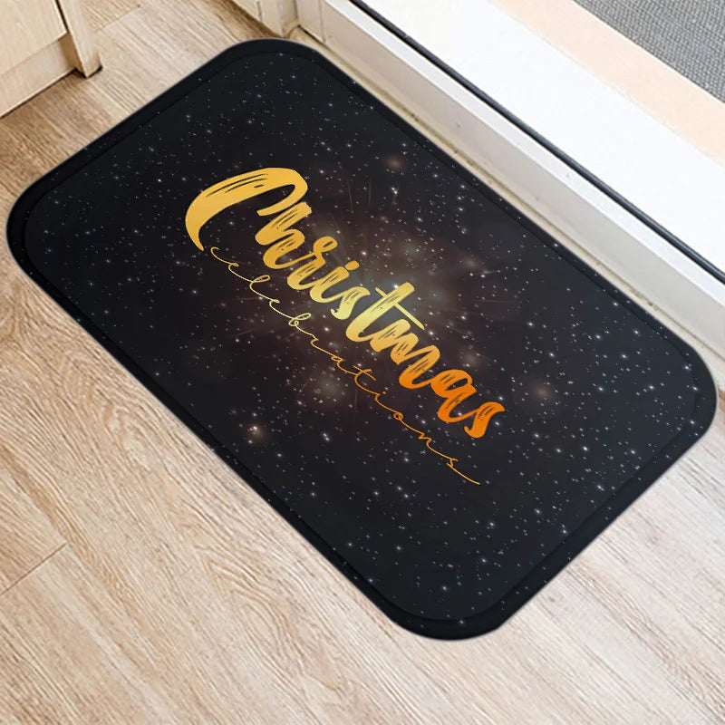 Axyaa Merry & Happy Year Door Mat: Golden Black Letter Print, Non-Slip Floor