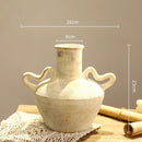 Axyaa Retro Pottery Vase with Geometric Handle for Home Decor