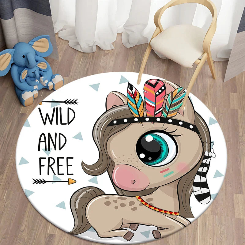 Axyaa Lion Cartoon Animal Round Carpet for Living Room Children's Bedroom
