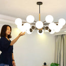 Axyaa Wooden Chandelier with White Glass Bubbles - Modern Kitchen Dining Room Lighting
