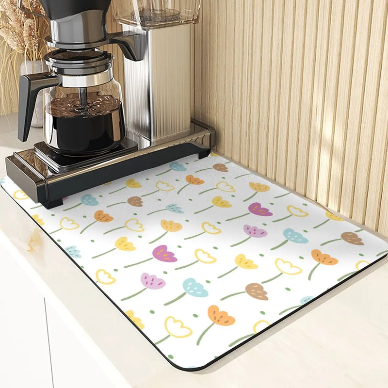 Axyaa Flowers Silicone Drying Mat: Non-Slip Kitchen Table Decor & Protection