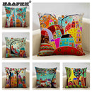 Hand-Painted Retro Country Linen Cushion Cover by Axyaa