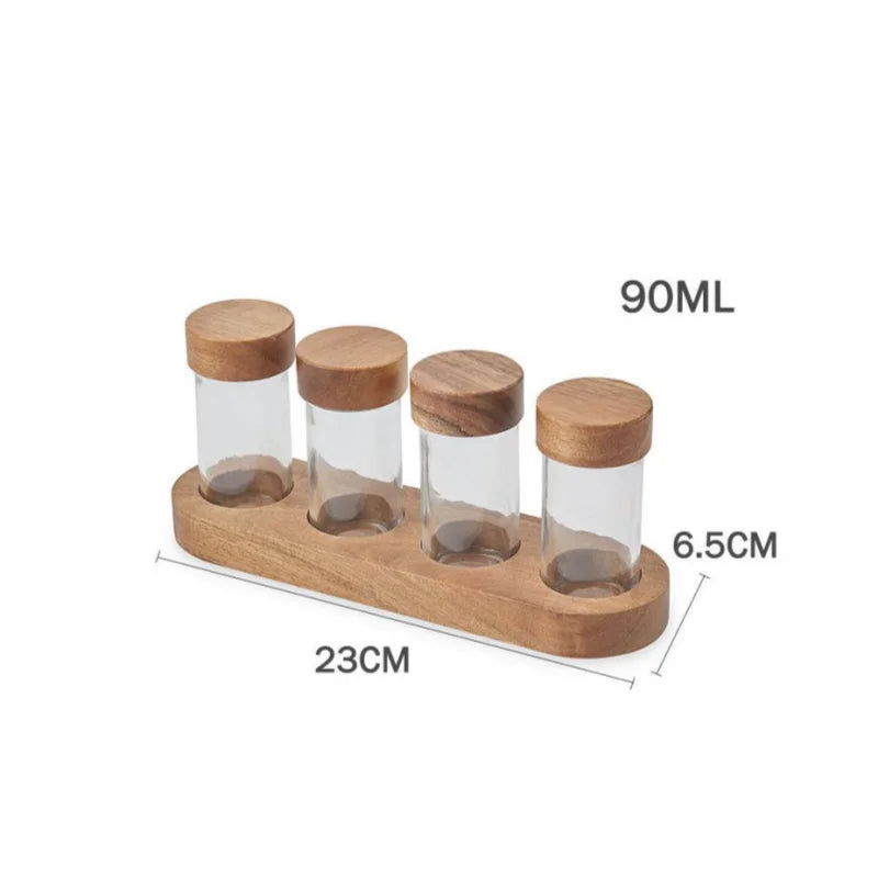 Axya Spice Box Set: Seasoning Jars, Wooden Pallets, Kitchen Storage Containers