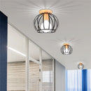 Axyaa Nordic Wood Iron Cage Ceiling Lamp: Retro Illuminaire for Hallway, Entrance, Balcony.