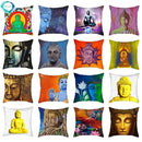 Axyaa Buddha Statue Polyester Cushion Cover for Home Sofa Decor