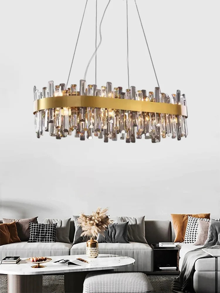 Axyaa Luxury Crystal LED Pendant Chandelier for Living Room Decor