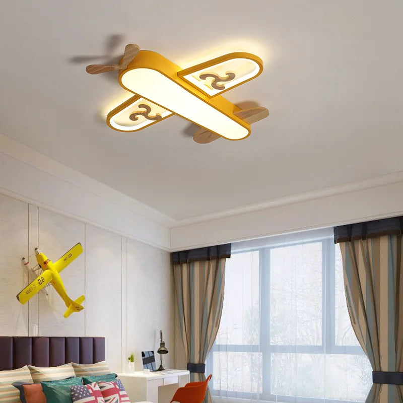 Axyaa Kids Wood Metal Plane Pendant Lights Nursery School LED
