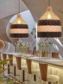 Axyaa Retro Rattan Round LED Ceiling Chandelier for Home Decoration