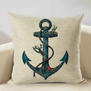 Axyaa Nautical Pattern Linen Cushion Cover 45x45cm for Home Sofa Decoration