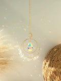 Purple Crystal Moon Sun Catcher Wall Hanging by Axyaa - Home Decor & Gift