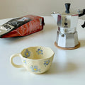 Axyaa Hand Pinched Irregular Flower Ceramic Coffee Mug, Korean Style Tea Cup