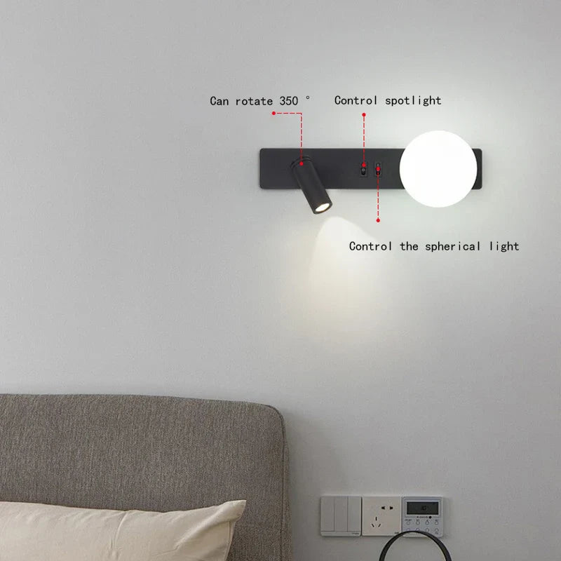 Axyaa White Acrylic Ball Wall Light Bedroom Reading Lamp