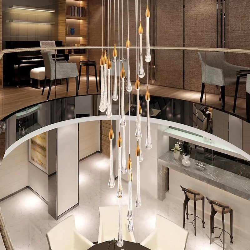 Axyaa Modern Crystal LED Chandelier for Living Room, Luxury Gold Staircase Hanging Light Fixture