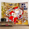 Axyaa Christmas Party Decoration Background Cloth Santa Claus Christmas Tree Stove Tapestry