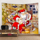 Axyaa Christmas Party Decoration Background Cloth Santa Claus Christmas Tree Stove Tapestry