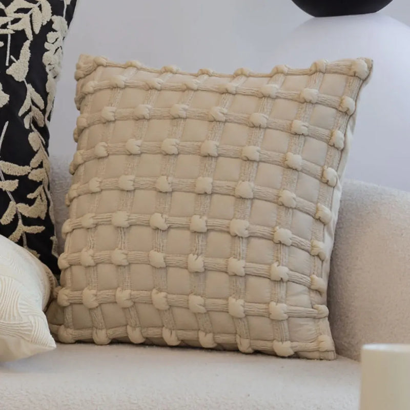 Axyaa Khaki Plaid Cushion Cover 45x45 Soft Nordic Pillowcase for Sofa