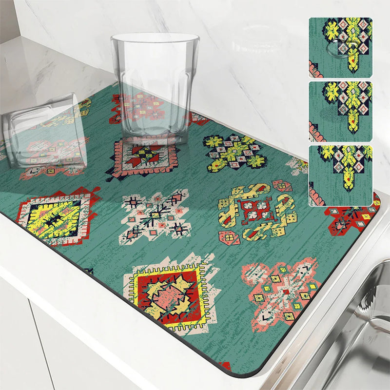 Ethnic Absorbent Draining Mat by Axyaa: Quick Dry Kitchen & Bathroom Mat