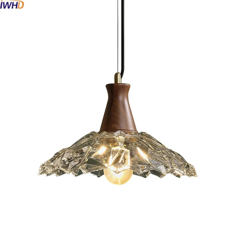 Axyaa Modern LED Pendant Lights Glass Wood Suspension Luminaire