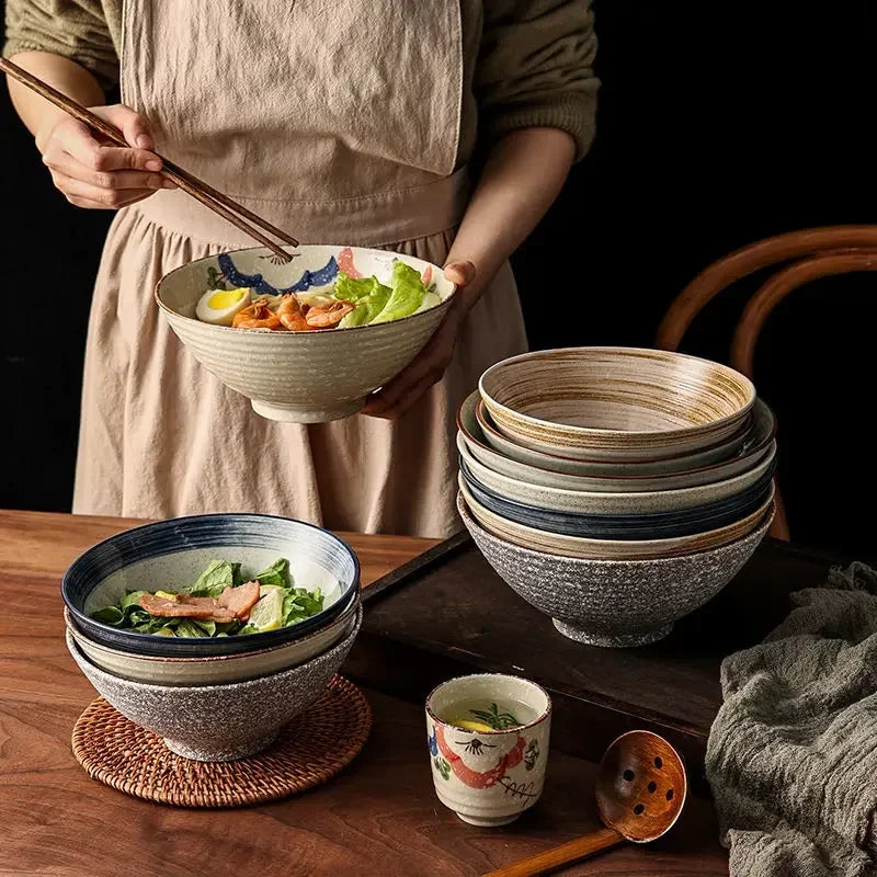 Axya Ceramic Noodle Bowl Set for Ramen, Salad, or Snacks - Household and Commercial Use