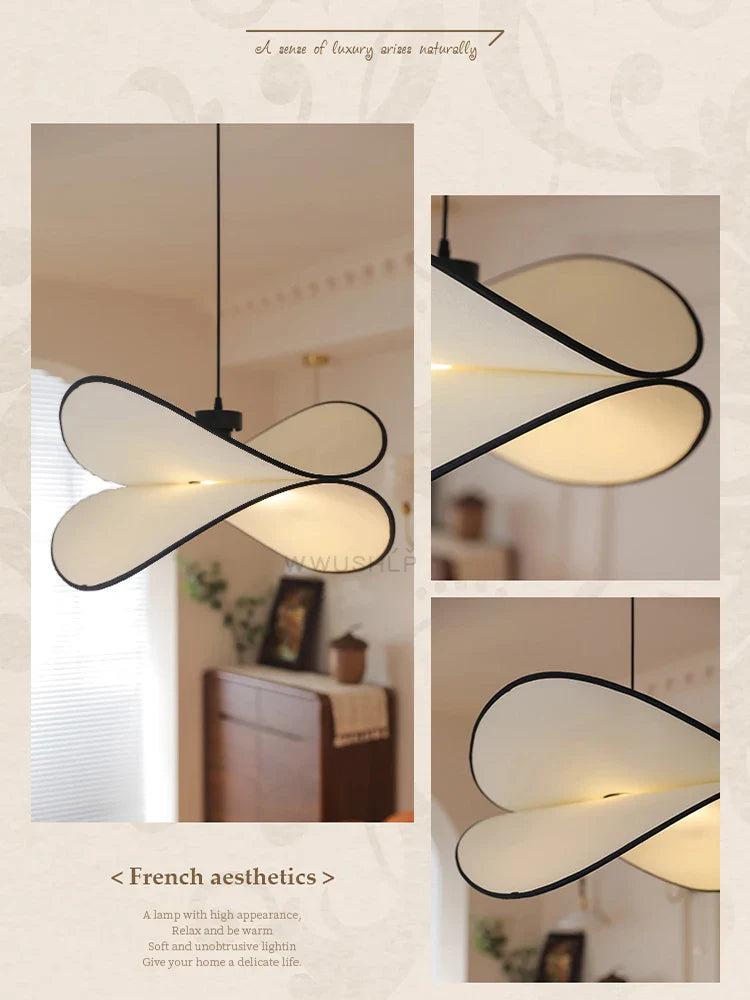 Axyaa Wabi-Sabi Fabric Lamp, French Retro Cream Bedroom Chandelier