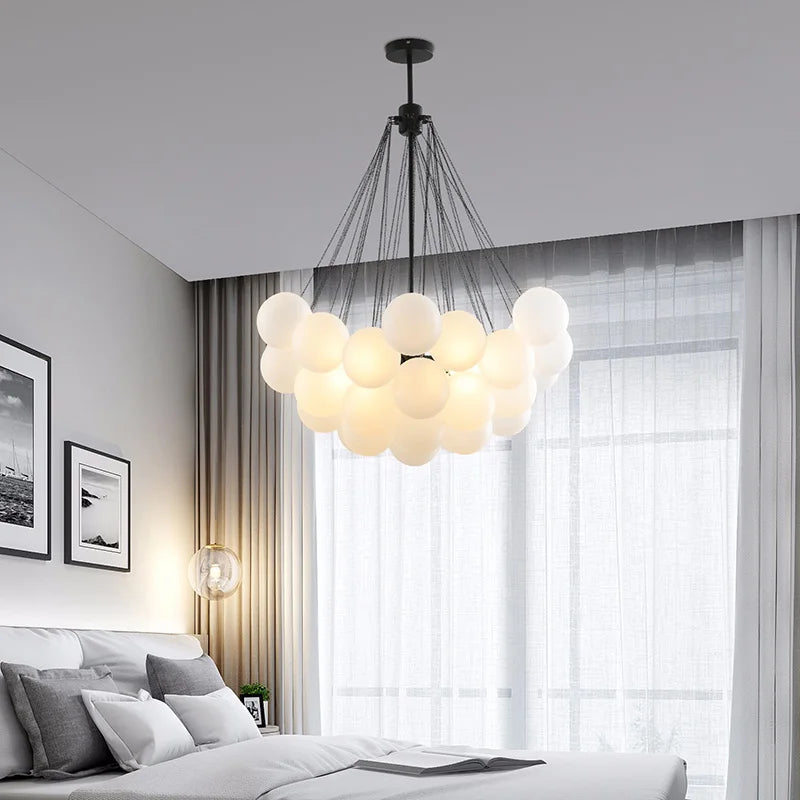 Axyaa White Bubble Ceiling Pendant Chandelier for Living Room