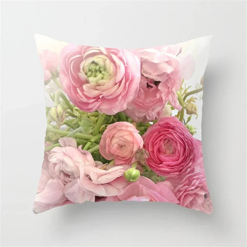 Axyaa Pink Flower Pattern Decorative Cushion Cover for Sofa Pillows - Polyester Material
