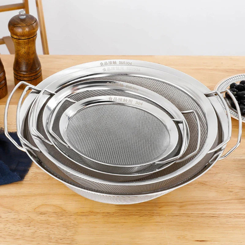 Axyaa Stainless Steel Flour Sieve Double Handle Food Filter Strainer Skimmer