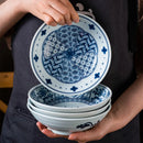 Axyaa Blue White Ceramic Tableware Deep Plate Set for Vegetables Snacks & Cold Dishes