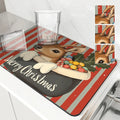 Christmas Deer Socks Berries Non-Slip Drying Mat by Axyaa Kitchen Counter Placemat