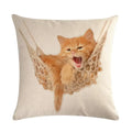 Axyaa Cat Printed Cotton Linen Cushion Cover 45x45cm