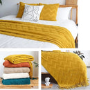 Axyaa Luxury Caramel Knitted Throw Blanket with Wave Tassels