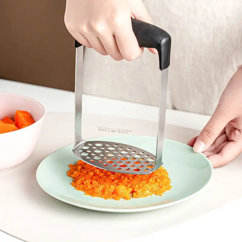 Axyaa Stainless Steel Potato Masher & Garlic Press Kitchen Gadget