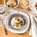 Axyaa White Porcelain Dinnerware Set with Brown Lines, Service for 4/8