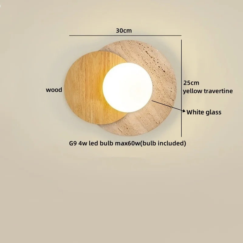 Axyaa Wabi Sabi LED Wall Light Yellow Travertine Stone Glass Ball Wandlamp