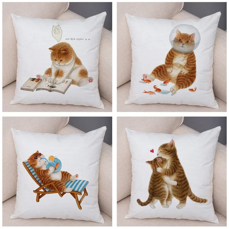 Axyaa Cartoon Cat Decorative Cushion Cover for Home, Sofa, Kids Room