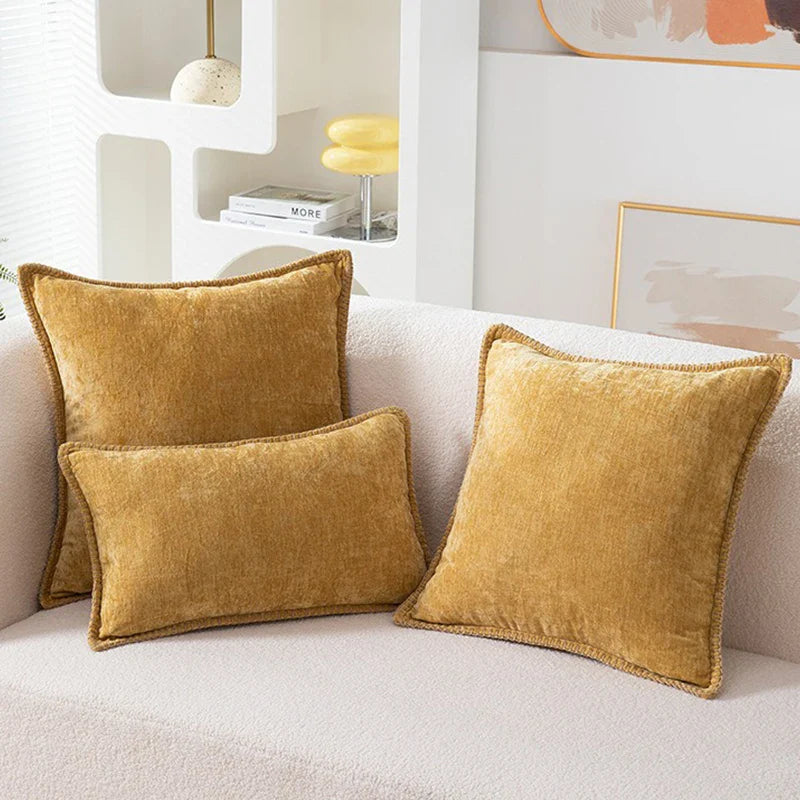Axyaa Soft Chenille Pillow Covers 18x18 Inch Blue Yellow Home Decor
