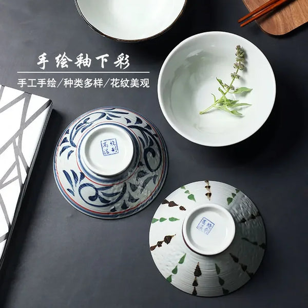 Axya Japanese Ceramic Soup Bowl Set - Hand-Painted Rice Bowl, Practical Gift