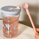 Axyaa 560ml Star Glass Water Bottle with Lid and Straw
