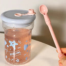Axyaa 560ml Star Glass Water Bottle with Lid & Straw | Kawaii Aesthetic Tea Tumbler