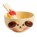 Axyaa Cartoon Pink Pig Yellow Dog Ceramic Noodle Bowl with Spoon